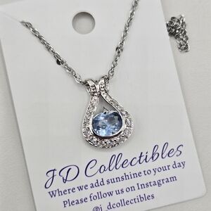 Swarovski Crystal Elements Silver Necklace Aquamarine Blue 18 - 20 inch Prom